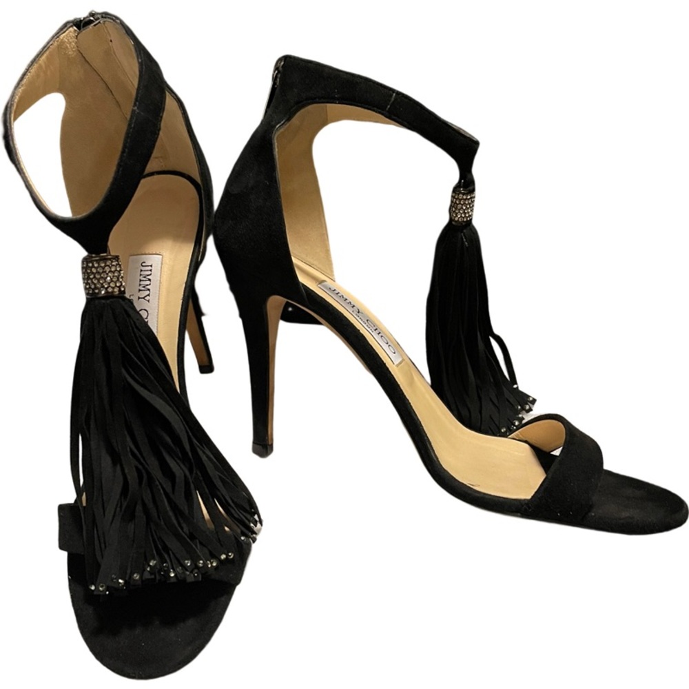 Jimmy Choo Viola Tassel Black Suede Heels